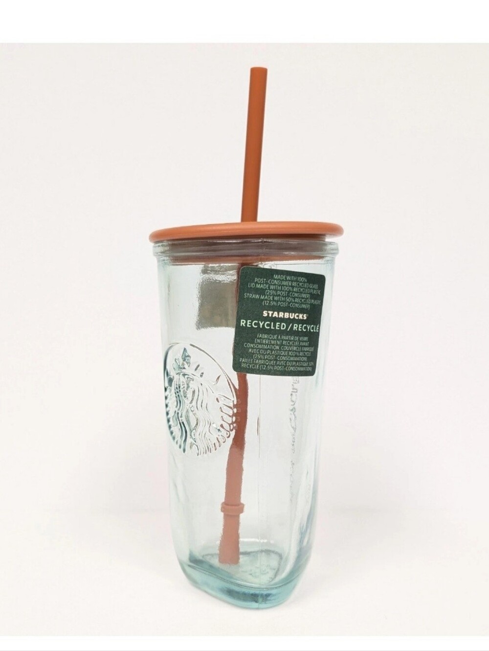 Starbucks Clear Recycled Glass Tumbler with Terracotta Straw and Lid